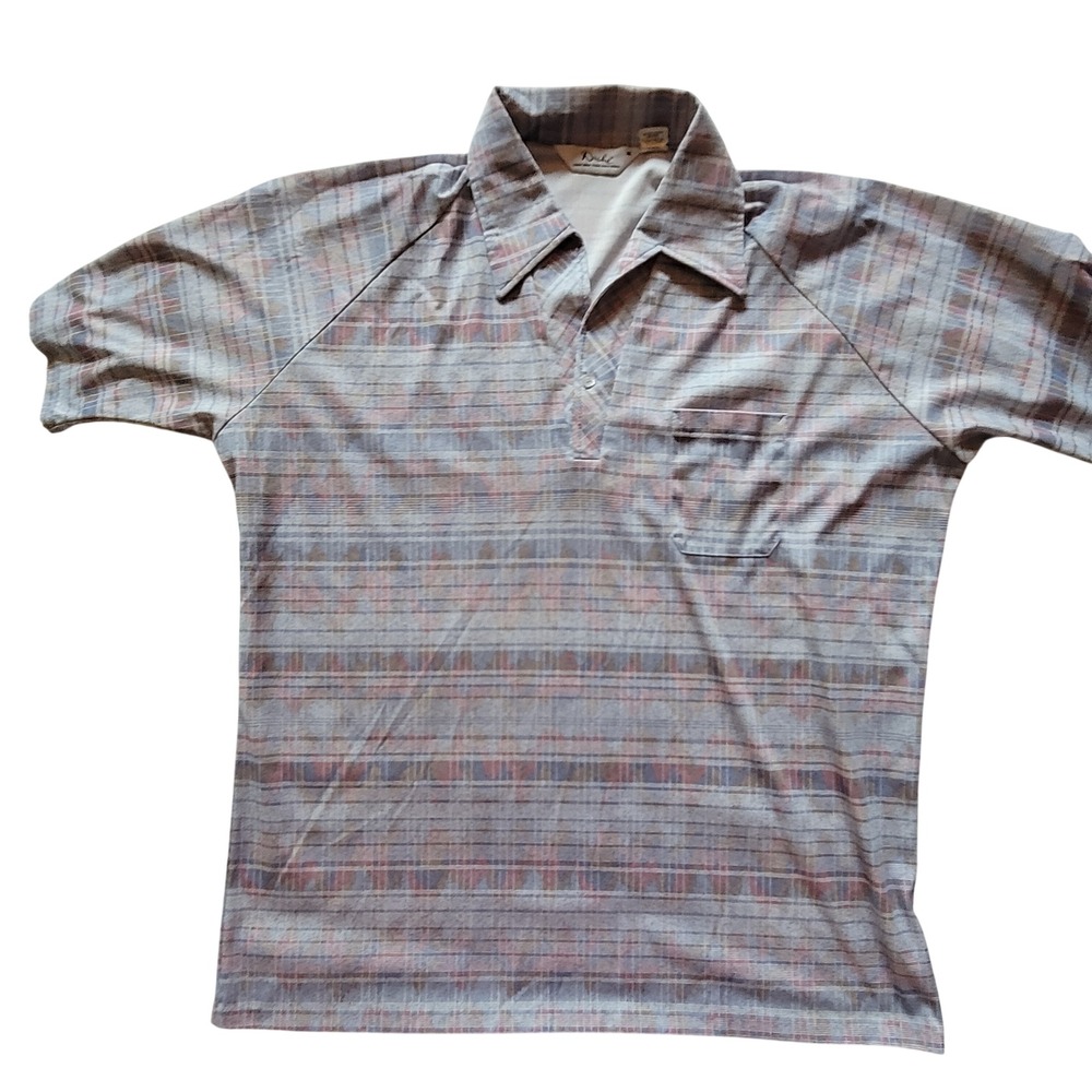 Vintage Dache Women XL Short Sleeve Polo Shirt Blue Purple Plaid Geometric Retro